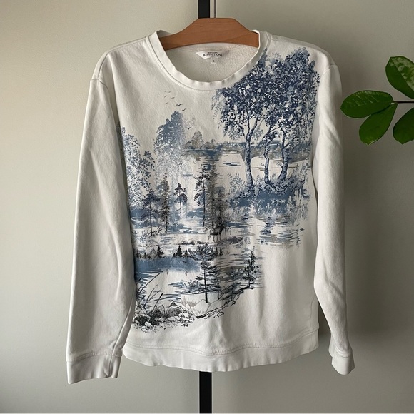 Northern Reflections Nature Forest Graphic Crewneck Sweatshirt Pullover White - Picture 1 of 7